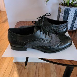 Franco Sarto Wingtip Oxford Shoes Black/Grey Sz 6